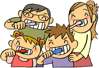 歯を磨く家族のイラスト